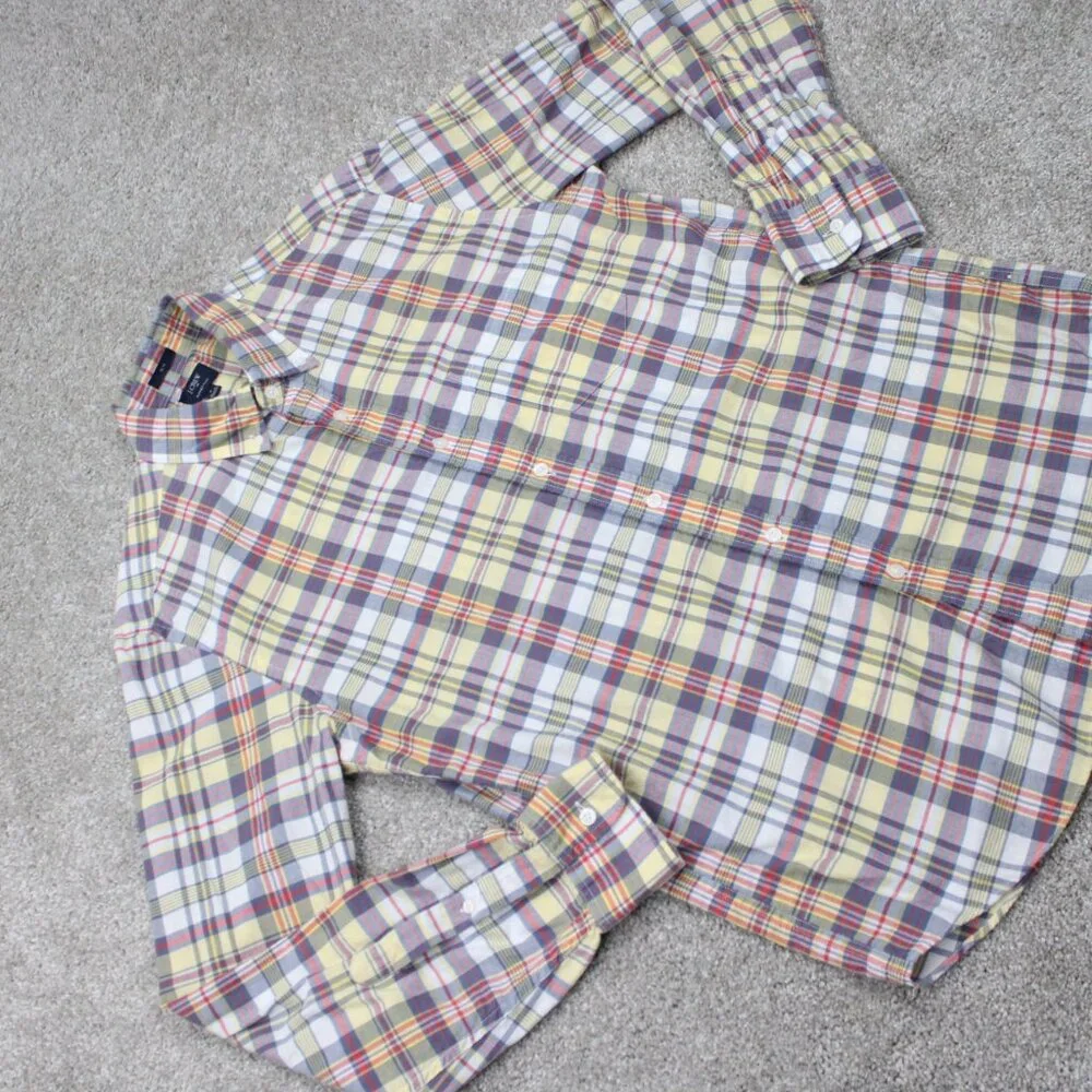 J Crew Summer Plaid Shirt Mens Medium Red/Blue/Yellow Slim Fit Cotton L/S Button